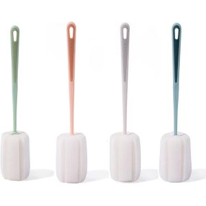 Chenquansarl-Goupillon Biberon Eponge &Agrave; Manche Long Outil Pour Nettoyer Biberons Laveur De Bouteilles S Bouteille Verre Pour Bouteilles Eau&iquest;Les Verres&iquest;Verres &Agrave; Vin(4 Pi&egrave;ces) - Neuf