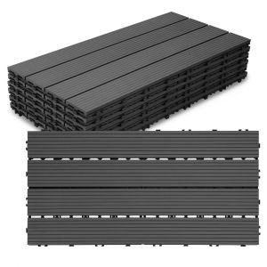 3m&sup2; Dalle Terrasse Bois Composite 30x60 Cm, Rev&ecirc;tement De Sol Pour Ext&eacute;rieur, Anthracite, Lot De 18, - Neuf