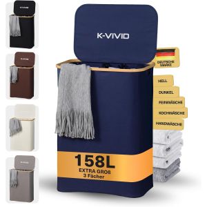 MEVRONISSHOP-Panier &agrave; linge 3 pi&egrave;ces (Bleu fonc&eacute;) &iquest; 158 L &iquest; Panier &agrave; linge avec 3 compartiments &iquest; Panier &agrave; linge avec couvercle et poign&eacute;es de transport &iquest; 3 compartiments pour trier le linge &iquest; Panier - Neuf