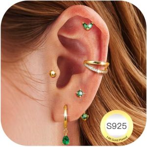 Kal-Paires Boucles D'oreilles Femme Argent 925 Plaqu&eacute;e Or 14k Cr&eacute;oles Argent Boucles D'oreilles Zircon Piercing Oreille Cartilage Petites Boucles D'oreilles Femme Or Pour Piercings Multiples - Neuf