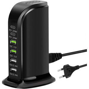 65w 6 Ports Usb Chargeur Multiple, Cadeau D'anniversaire, Cadeaux De Vacances Pour La Famille Et Les Amis, Station De Recharge Usb Chargeur De Bureau Chargeur Universel Pour Iphone, Samsung, Pixel - Neuf