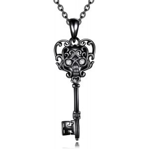 Collier En Argent Sterling 925 Avec Pendentif En Forme De Tête De Mort - Noir - Cadeau D'halloween,Argent Sterling - Neuf