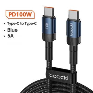 Toocki Usb Type C Câble Charge Rapide Usb C Chargeur Cordon Pour Iphone 15 14 13 12 11 Huawei P40 P30 Realme Oppo Oneplus Batterie Externe-0,5 M-100w C To C Blue - Neuf