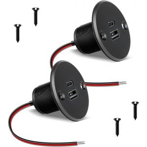 JGD-Prise USB 12V Chargeur Camping-Car Aluminium, Double Prise USB C Voiture PD3.0 et QC3.0 Charge Rapide pour Bateau Marine Camion Caravane, Sortie de 24W par Port(2 Grands Panneaux) - Neuf