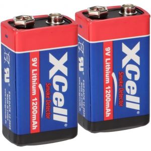 JGD-2X XCell Lithium 9V Bloc Batteries Haute Performance pour Les d&eacute;tecteurs de fum&eacute;e/alarmes Incendie - 10 Ans d'autonomie - Neuf