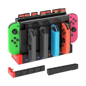 Chargeur De Manette Fastsnail Et Support De Rangement Pour Cartes De Jeu Pour Switch &iquest; Charge 4 Joy-Cons, Peut Contenir 28 Cartes - Neuf