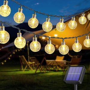 Kal-Guirlande Lumineuse Solaire D'extérieur 50 Led 8 M 8 Modes Solaires, Étanche, Pour Extérieur/Intérieur, Éclairage Pour Jardin, Arbres, Terrasse, Noël, Mariages, Fêtes (Blanc Chaud) - Neuf