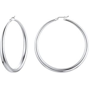 Kal-Boucle D'oreille Femme Acier Inoxydable Cr&eacute;ole Fille Grand Cercle Clou Nom Fantaisie Originale [Argent&eacute;/Dor&eacute; 40/60/80 Mm] Bijoux Cadeau Anniversaire Mariage Gr&acirc;ce Valentin No&euml;l Nouvel An - Neuf