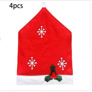 Lot de 4 housses de chaises de salle &agrave; manger de No&euml;l, les motifs du P&egrave;re No&euml;l, d&eacute;corations de r&eacute;frig&eacute;rateur de No&euml;l, d&eacute;corations de maison, articles de f&ecirc;te, tissu. - Neuf