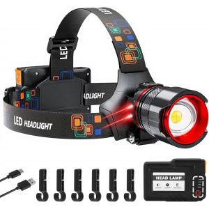 Jgd-Lampe Frontale Led Rechargeable - 8000 Lumens - Super Lumineuse - Avec Capteur - Port&eacute;e Du Faisceau : 800 M - 3 Modes D'&eacute;clairage - 10 H De Lumi&egrave;re Continue - Pour La Randonn&eacute;e, Le Cyclisme, La P - Neuf