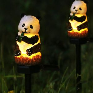 Lot De 2 Lampes Solaires De Jardin Panda &Agrave; Piquet, &Eacute;clairage Led Ext&eacute;rieur Pour Pelouse Et Terrasse - Neuf