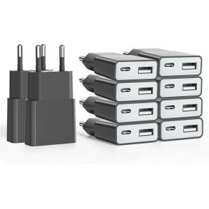 Kal-Prise Pour Câble De Charge Usb, 5v 1a 2port Usb C+ A Prise Secteur Chargeur, 5w Prise De Charge, Adaptateur De Prise Adaptateur Pour Iphone, Galaxy, Xiaomi,Huawei (Epaisseur 1.45cm/10paquet) - Neuf