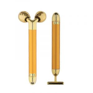 2 En 1 Masseur De Visage Doré Facial Électrique 3d Rouleau Et En Forme De T Bras Oeil Nez Masseur De La Peau Soins De La Peau - Neuf