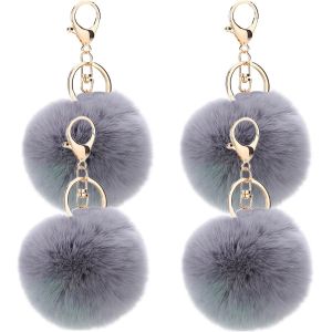 KAL-Lot De 4 Porte-Clés Pompon En Fausse Fourrure Pendantif Pour Sac À Main Voiture Bagage Porte-Clé Saint-Valentin Anniversaire - Neuf