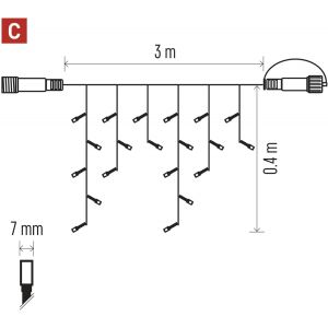 Connect System Guirlande Lumineuse De No&euml;l Professionnelle, 3 M, 50 Led, Pi&egrave;ce D'extension C (Sans C&acirc;ble De Connexion Ni Adaptateur), Ip44, Pour L'int&eacute;rieur Et L'ext&eacute;rieur, Blanc Chaud, Noir, - Neuf