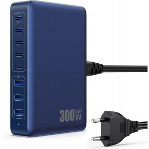 300W Chargeur USB C avec 8 Ports GaN &iquest; Tech, 100W Chargeur Rapide PD QC PPS Prise USB C Multiple Station de Charge Compatible avec MacBook Pro/Air Laptop, iPhone, iPad Pro,Galaxy,SteamDeck-Bleu fonc&eacute; - Neuf