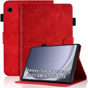Coque Pour Samsung Galaxy Tab A9 8.7"" 2023 Sm-X110/ X115 Premium Cuir Pu Housse Motif De Diamant Etui De Protection Poche Case Avec Support, Rouge[Coq9124373] - Neuf