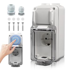 Max Prise ext&eacute;rieure avec interrupteur, prise ext&eacute;rieure &eacute;tanche IP66 avec serrure, 2 trous pour le jardin - Neuf