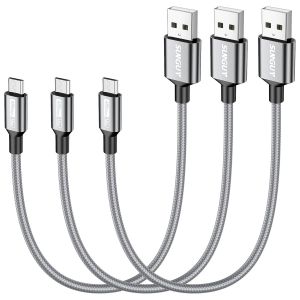 JGD-Lot de 3 c&acirc;bles micro USB courts de 30 cm vers micro USB, charge rapide, synchronisation de donn&eacute;es USB 2.0, en nylon tress&eacute; pour Samsung Galaxy S7 Edge S6, banque d'alimentation, t&eacute;l&eacute;phone - Neuf