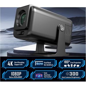 CHECARZHN--NO1-Mini Vidéoprojecteur Full Hd 1080P 4K 300Ansi Avec Android 13, 12000 Lumens, Pr En Charge Du Téléphone Portable, Wifi 6 Et Bluetooth Correction Trapézoïdale Home Cinéma, Haut-Parleur V - Neuf