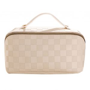 Trousse De Maquillage Avec Compartiments, Grande Capacite, Souple, Pratique, Portable, Etanche, Ideale Pour Les Voyages, Les Vacances, En Plein Air, Blanche - Neuf