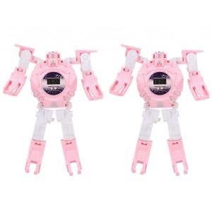 Montre-Bracelet Electronique Deformee Et Transformable En Robot, Jouet Educatif, Cadeau Pour Enfant, Rose - Neuf