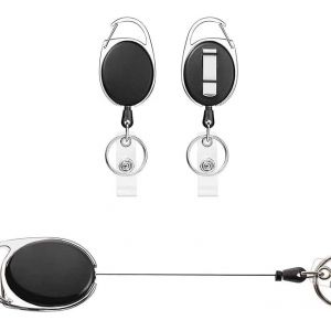 Porte-Badge Rétractable, Lot De 2, Avec Ressort Renforcé Et Enrouleur De Ceinture Pour Porte-Badge D'identité (Noir)-Générique - Neuf