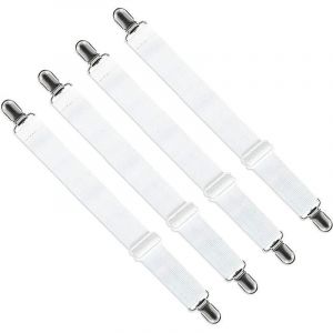 Tendeur de drap-housse r&eacute;glable (65 cm &agrave; 200 cm), sangle de maintien r&eacute;glable pour drap de lit, canap&eacute;, housse de repassage (blanc, lot de 4) - Neuf