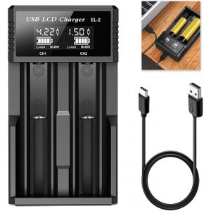 Chargeur de Piles 18650, Intelligent Chargeur de Batterie 26650, Chargeur Rapide avec &Eacute;cran LCD, Chargeur Universel pour Batteries Li-ION 18490 17670 17500 RCR123A Ni-MH Ni-CD AA AAA - Neuf