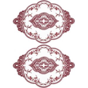 Eryi-Lot De 2 Sets De Table Rétro En Dentelle, Ovales, Brodés, 30x43 Cm, Napperons Français En Crochet, Dessous De Verre, Tapis De Tasse Pour La Maison Et Les Mariages, Rouge - Neuf
