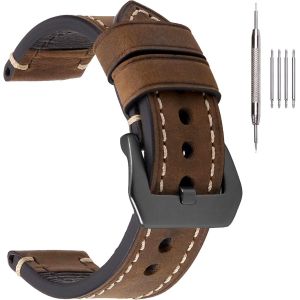 Kal-Bracelets De Montre En Cuir Épais Pour Hommes, Bracelets De Montre En Cuir Ciré À L'huile De Cheval Fou 20mm 22mm 24mm 26mm Plus De Couleurs - Neuf