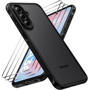 Kal-Coque Pour Samsung Galaxy A36 5g Avec 3 Verre Trempé [Antichoc] Coque De Téléphone Portable, Dos Translucide Mat Anti-Traces De Doigts, Noir - Neuf