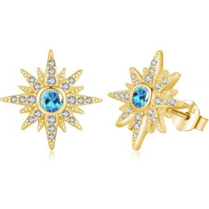 Chenquansarl-Boucles D'oreilles En Forme D'&eacute;toile Pour Fille En Argent Sterling 925 - Boucles D'oreilles En Forme D'&eacute;toile Avec Zircone Bleue - Bijoux Pour Fille, Femme, Enfant, Petite Amie, 13mm, Ar - Neuf