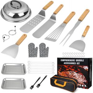 Ulteronixshop-Teppanyaki Kit Barbecue Set en Acier Inoxydable, Accessoire Spatule Plancha, Ustensiles Barbecue pour Grils Blackstone et Grils &agrave; Gaz (34PCS) - Neuf