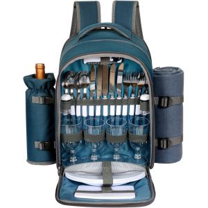 Ulteronixshop-Sac &Agrave; Dos De Panier De Pique - Nique Pour 4 Personnes Avec Couverture, Cave &Agrave; Vin, Chambre Froide, Ensemble De Vaisselle, Cadeau De Couple, Enregistrement De Mariage(3065 - Bl) - Neuf