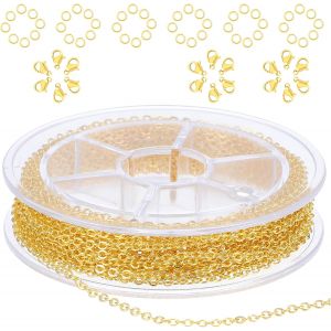 Mevronisshop-Cha&icirc;ne En Acier Inoxydable - 10 M - 1,5 Mm - Fermoirs Mousquetons Et Anneaux &Agrave; Sauter - Accessoires De Bricolage Pour Bijoux (Dor&eacute;) - Neuf