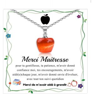 Kalanka-Cadeau Maitresse D'école Fin D'année, Merci Maitresse Atsem Institutrice, Cadeau Personnalisé Maitresse Collier Professeur Retraite Noel, Collier Femme Forme De Pomme - Neuf