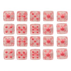 Lot de 20 dés transparents à 6 faces, coins arrondis, pour jeux de société et enseignement des mathématiques, transparents avec pois roses - Neuf