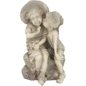 Mevronisshop-Baisser Enfants Fille Et Gar&ccedil;on Statue De D&eacute;cor De Jardin, 35.5 Cm, Polyr&eacute;sine, Pierre Antique - Neuf