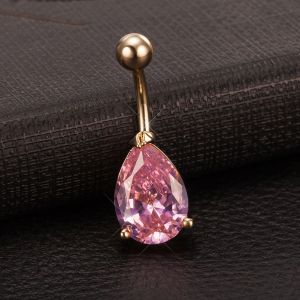 Piercing Nombril En Forme De Goutte D'eau En Acier Inoxydable Et Zircon Rose - Neuf