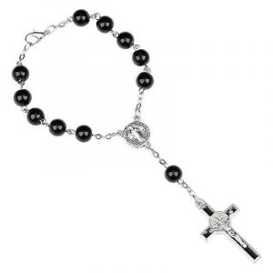 Chrétien Catholique Émail Croix Jésus Bracelet Perles Noires Chapelet Bracelets St Benoît Connecteurs Bijoux Cadeaux De Noël - Neuf