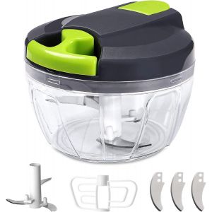 SUBZONAL-Mini Hachoir Manuel 520ml, Hachoir Oignon & Mixeur Manuel avc Acier Inoxydable 3 Lames Et 1 M&eacute;langeur, Coupe Oignon Manuel, Hachoir de Cuisine pour d'ail, Viande, Fruit, Carotte - Neuf