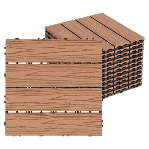 Lot de 11 WPC Dalles de terrasse 4 lattes 1 m&sup2;, 30 x 30 cm, Dalles clipsables Composite bois Marron - Neuf