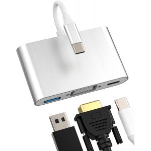 THEF-Adaptateur USB C Vers VGA(3 en 1)USB OTG 3.0 Pour Apple IPhone 16 15 Pro Max Prise Type C Hub PD Chargeur Câble Thunderbolt Pour Ipad Splitter Stick Multiport Connecteur 4K Display Projecteur TV - Neuf