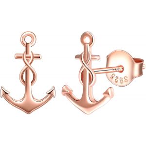 Kal-Boucles D'oreilles Femme Fille, Boucle D'oreille En Argent 925, Boucle D'oreille Ancre Et Symbole De L'infini Créative, Argent, Or Rose Et Or - Neuf