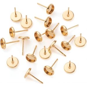 Kal-Lot De 100 Boucles D'oreilles &Agrave; Tige En Acier Inoxydable -Cabochon -Plateau -Pour La Fabrication De Bijoux Et Cadeaux De 6 Mm - Neuf