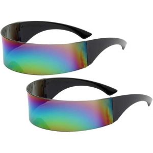 2pcs Futuriste Lunettes De Bal Lunettes De Soldat Du Futur Espace Alien Robot Metallic Silver Lunettes De Soleil De Partie De Costume De Cosplay (Couleur) - Neuf