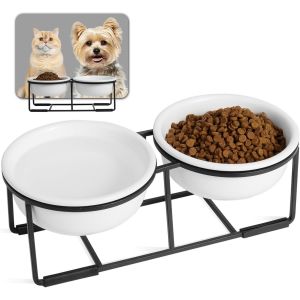 Cmws-Gamelle Chien Surélevée Ceramique Double - Lot De Bol Chien Avec Support En Métal Antidérapant - Gamelles Chiens Surelevées Pour Nourriture Et Eau - Idéal Pour Chiots Et Chats - 2 X 400 Ml - Bla - Neuf