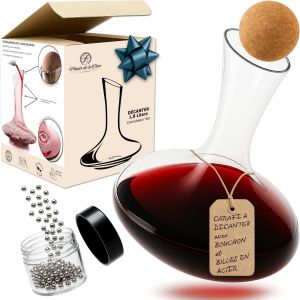 Mevronisshop-Carafe &Agrave; D&eacute;canter Le Vin (+ Bouchon 100% Pure Li&egrave;ge Et Billes Nettoyantes) - D&eacute;canteur A&eacute;rateur Pour Vin Rouge Et Blanc Avec Accessoires - Neuf
