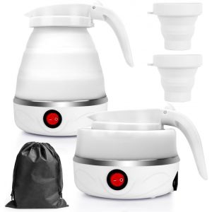 Bouilloire &Eacute;lectrique Pliable, 0,6 L Bouilloire Pliable En Silicone, Bouilloire Portable De Camping Kettle Mini Bouilloire De Voyage Avec 2 Gobelets Pliables Pour Camping Voyage Ext&eacute;rieur - Neuf